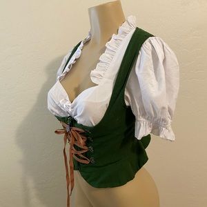 German Octoberfest Dirndl trachten Bodice Top Green Vintage